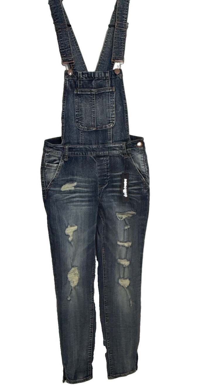 Dollhouse Denim Overalls Juniors Size 9/10 Skinny Leg Stretch Distressed Women